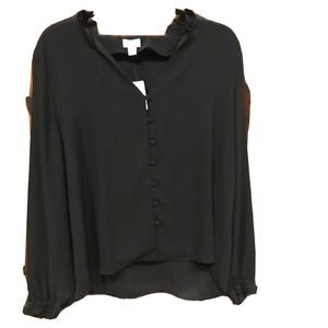 J. Crew Womens Button Up Ruffle Blouse Black Large New with Tag